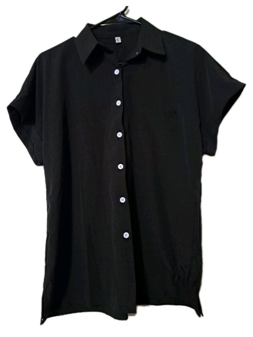 053) Hotouch Womens‎ Medium Black Short Sleeve Cuffed Button Down Shirt